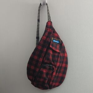 Kavu Red and Black Plaid Sling Bag